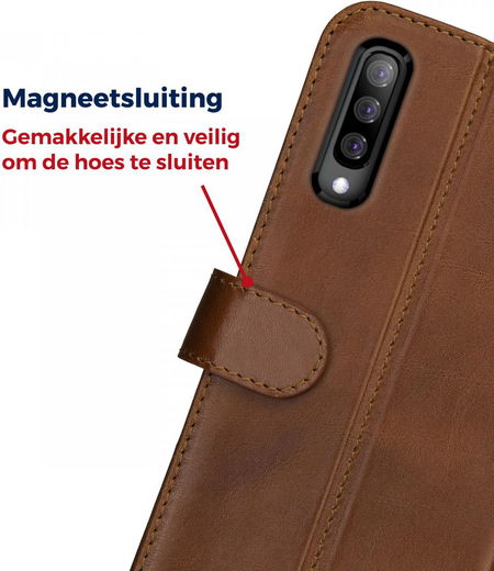 Rosso Deluxe Samsung Galaxy A70 Hoesje Echt Leer Book Case Bruin afbeelding 9