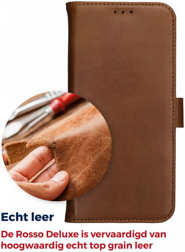 Rosso Deluxe Samsung Galaxy A70 Hoesje Echt Leer Book Case Bruin afbeelding 10