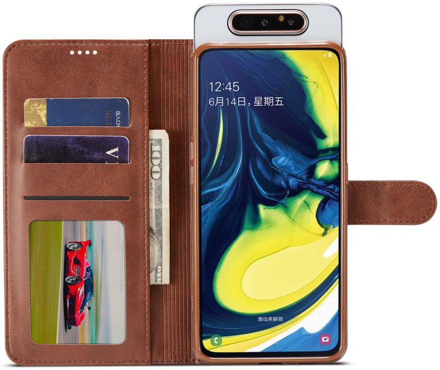 Samsung Galaxy A80 Stand Portemonnee Bookcase Hoesje Donkerbruin afbeelding 1