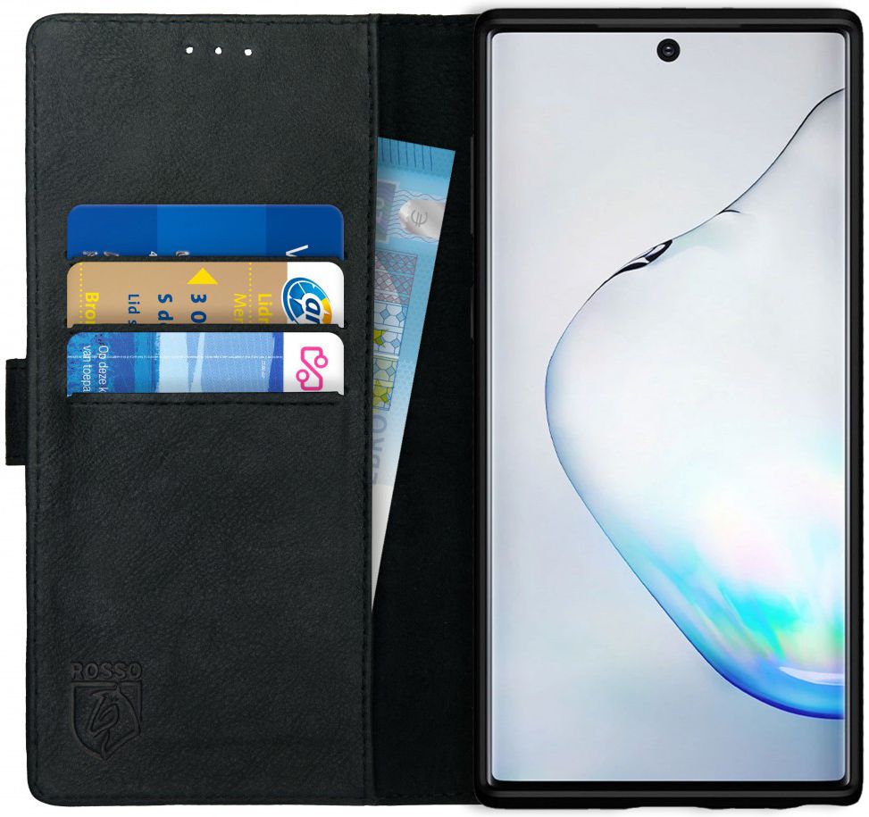 Rosso Deluxe Samsung Galaxy Note 10 Hoesje Echt Leer Book Case Zwart afbeelding 1