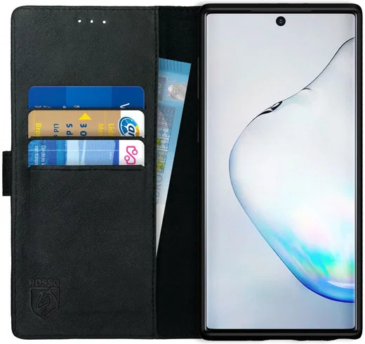 Rosso Deluxe Samsung Galaxy Note 10 Hoesje Echt Leer Book Case Zwart afbeelding 1