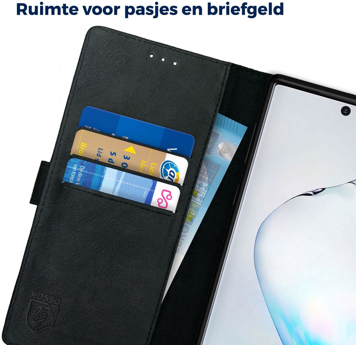Rosso Deluxe Samsung Galaxy Note 10 Hoesje Echt Leer Book Case Zwart afbeelding 6