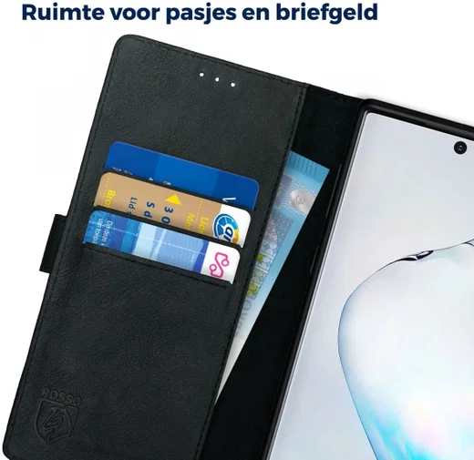 Rosso Deluxe Samsung Galaxy Note 10 Hoesje Echt Leer Book Case Zwart afbeelding 6