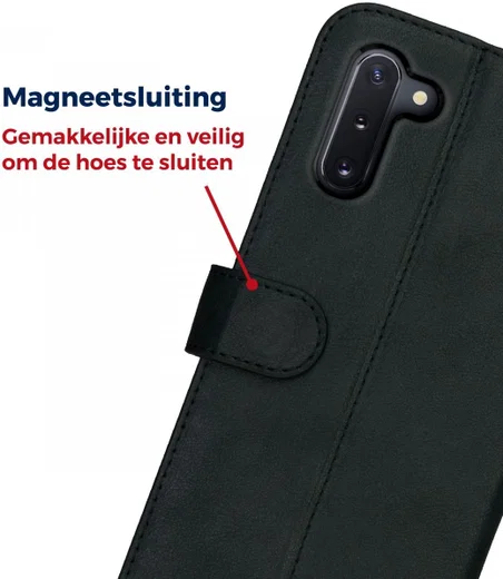 Rosso Deluxe Samsung Galaxy Note 10 Hoesje Echt Leer Book Case Zwart afbeelding 9