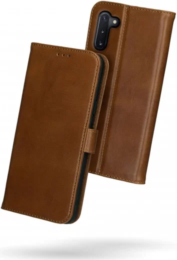 Rosso Deluxe Samsung Galaxy Note 10 Hoesje Echt Leer Book Case Bruin afbeelding 2