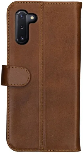 Rosso Deluxe Samsung Galaxy Note 10 Hoesje Echt Leer Book Case Bruin afbeelding 5