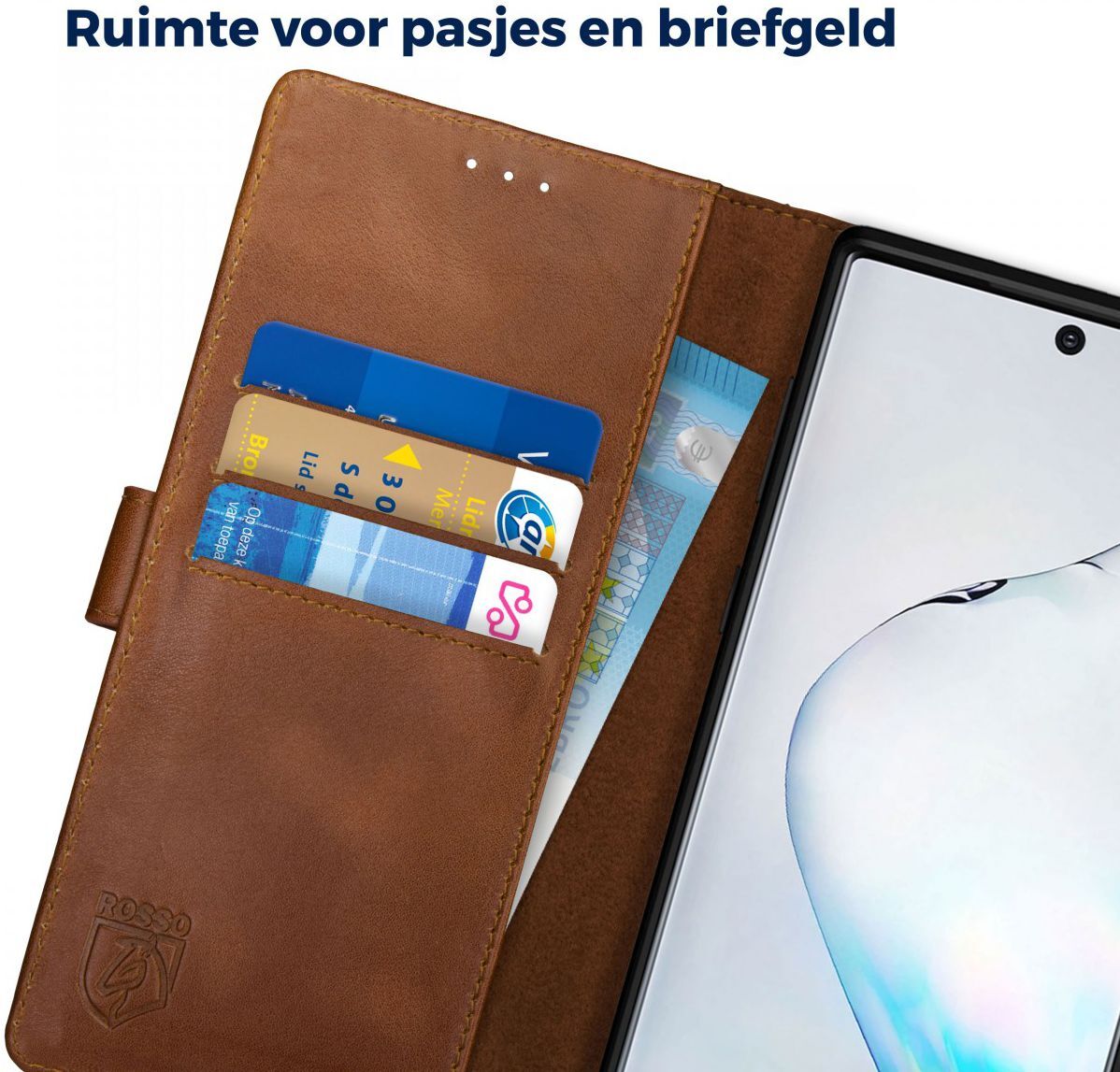 Rosso Deluxe Samsung Galaxy Note 10 Hoesje Echt Leer Book Case Bruin afbeelding 6