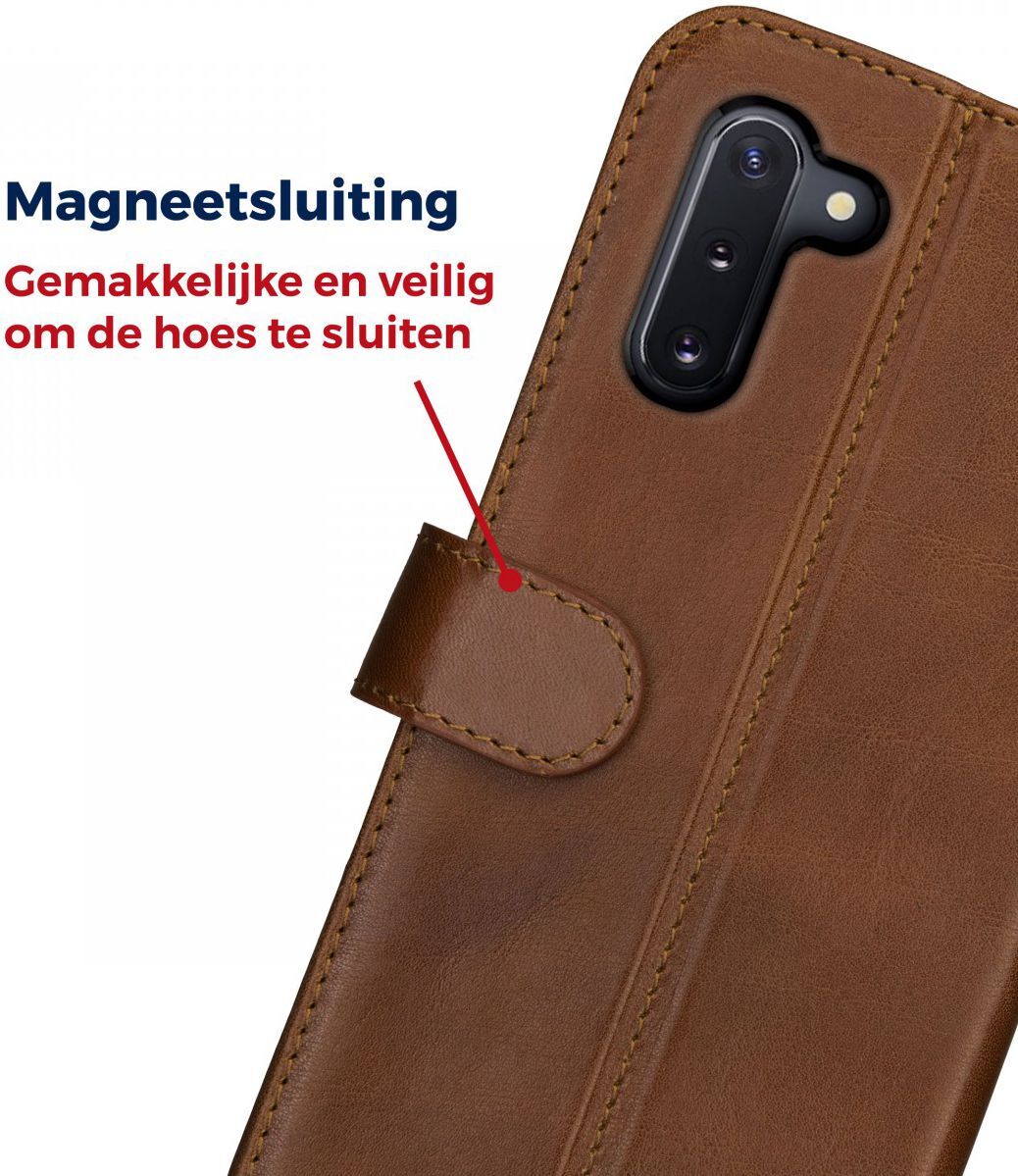 Rosso Deluxe Samsung Galaxy Note 10 Hoesje Echt Leer Book Case Bruin afbeelding 9