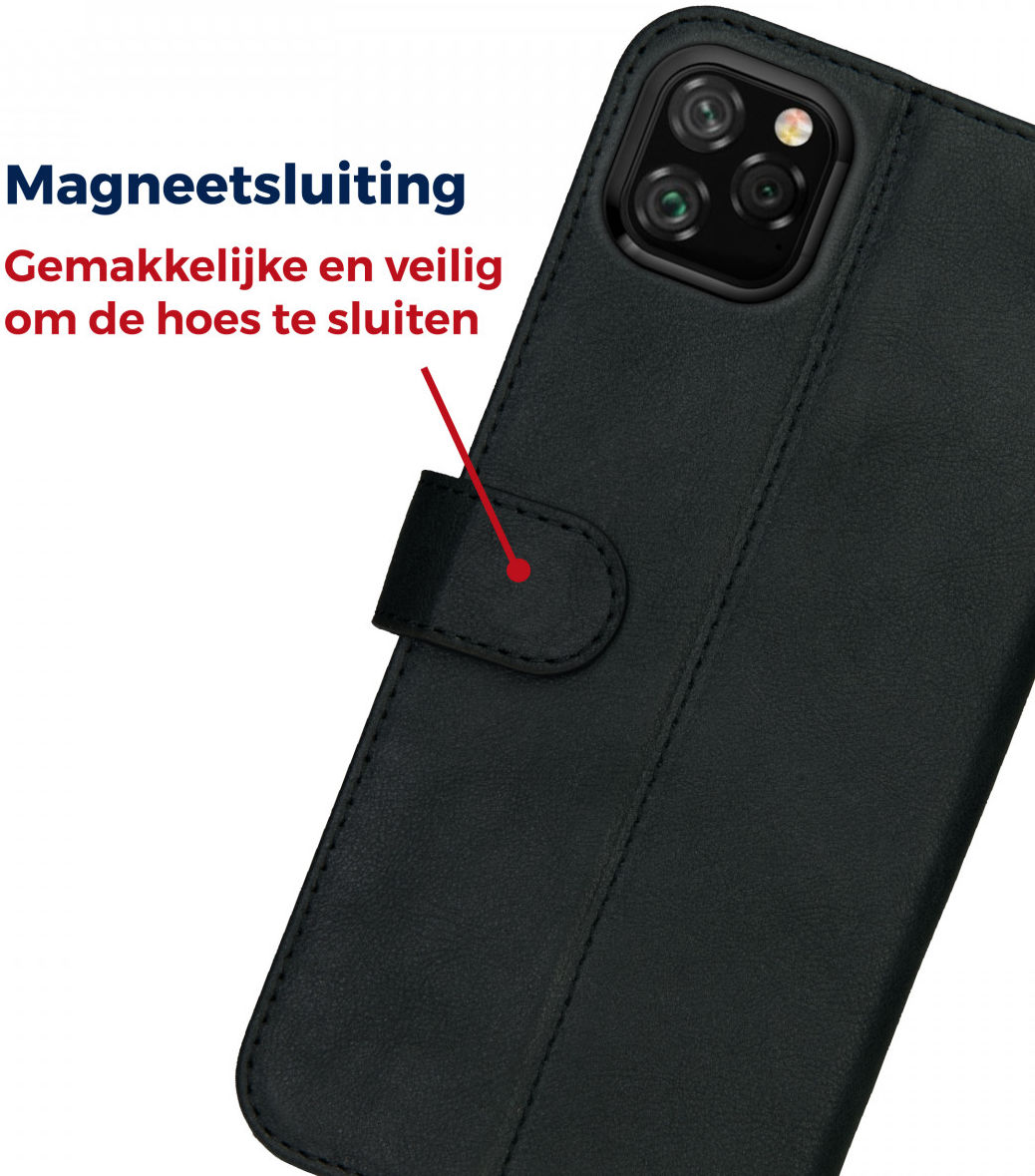 Rosso Deluxe Apple iPhone 11 Pro Hoesje Echt Leer Book Case Zwart afbeelding 10