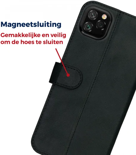 Rosso Deluxe Apple iPhone 11 Pro Hoesje Echt Leer Book Case Zwart afbeelding 10