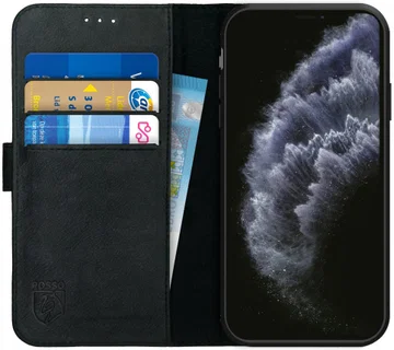 Rosso Deluxe Apple iPhone 11 Pro Hoesje Echt Leer Book Case Zwart