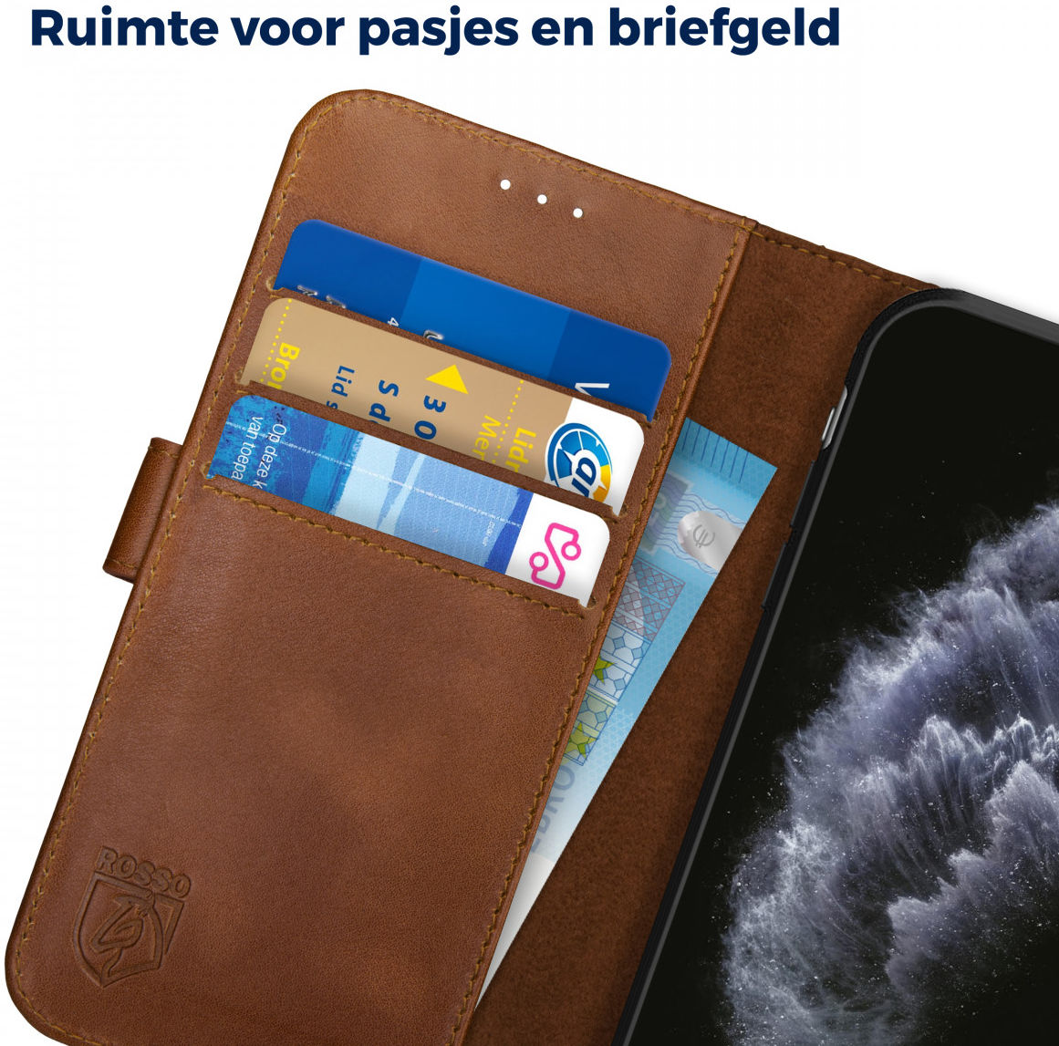 Rosso Deluxe Apple iPhone 11 Pro Hoesje Echt Leer Book Case Bruin afbeelding 8