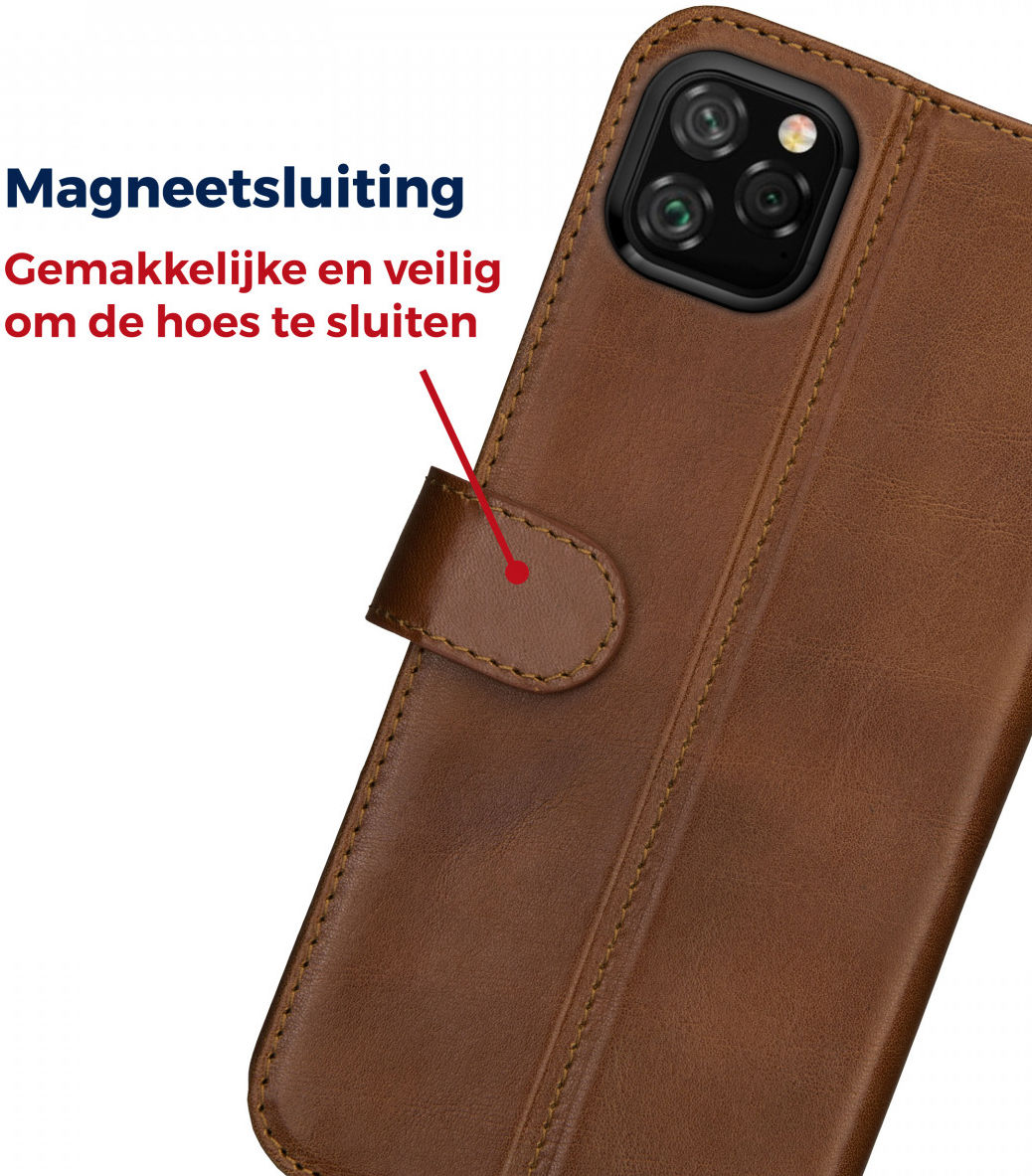 Rosso Deluxe Apple iPhone 11 Pro Hoesje Echt Leer Book Case Bruin afbeelding 9