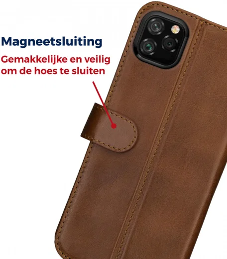 Rosso Deluxe Apple iPhone 11 Pro Hoesje Echt Leer Book Case Bruin afbeelding 9