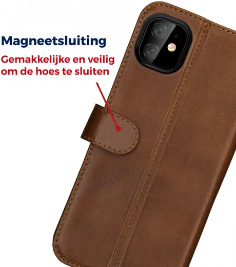 Rosso Deluxe Apple iPhone 11 Hoesje Echt Leer Book Case Bruin afbeelding 9