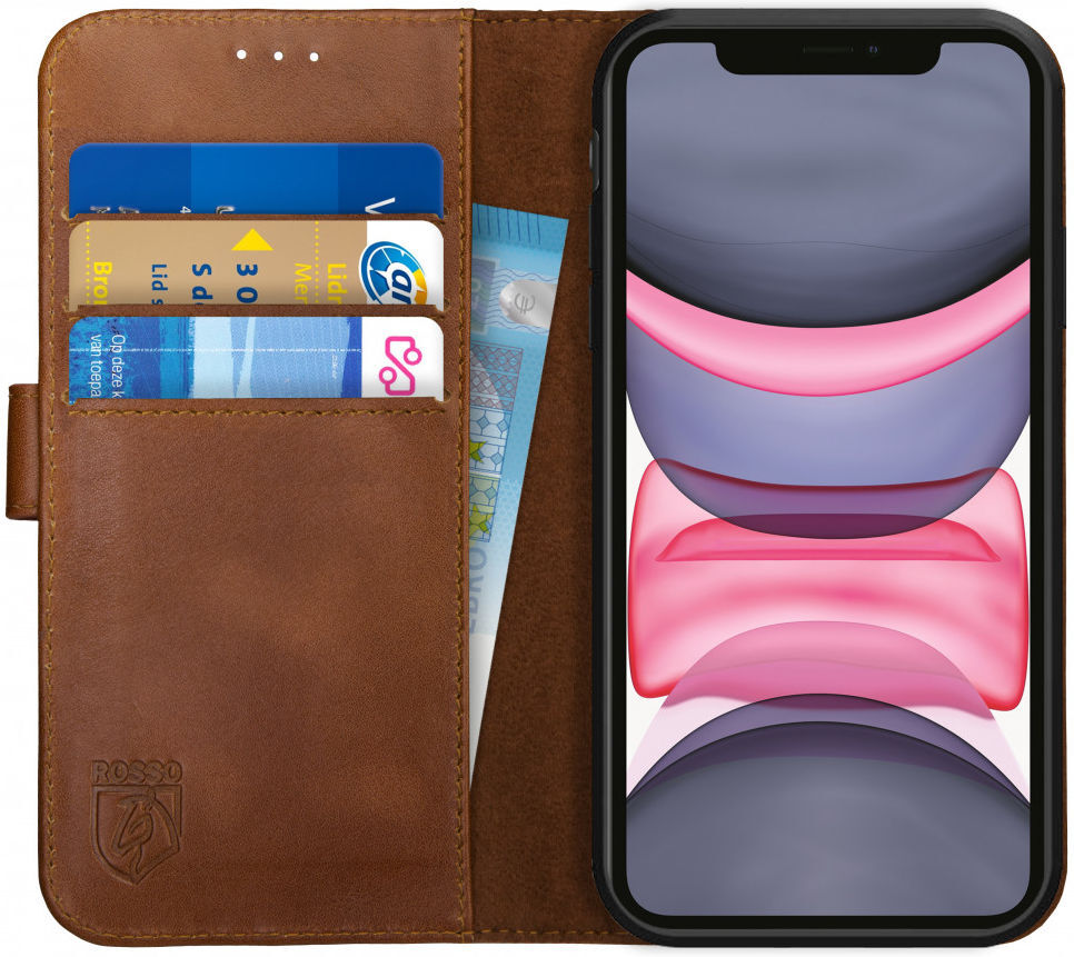 Rosso Deluxe Apple iPhone 11 Hoesje Echt Leer Book Case Bruin afbeelding 1