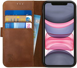 Rosso Deluxe Apple iPhone 11 Hoesje Echt Leer Book Case Bruin afbeelding
