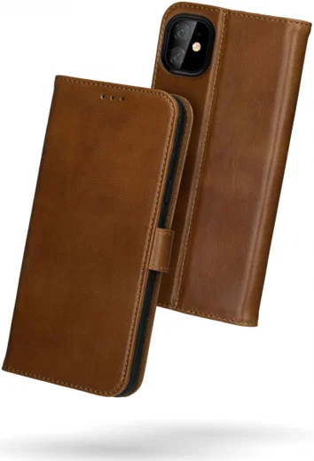Rosso Deluxe Apple iPhone 11 Hoesje Echt Leer Book Case Bruin afbeelding 2