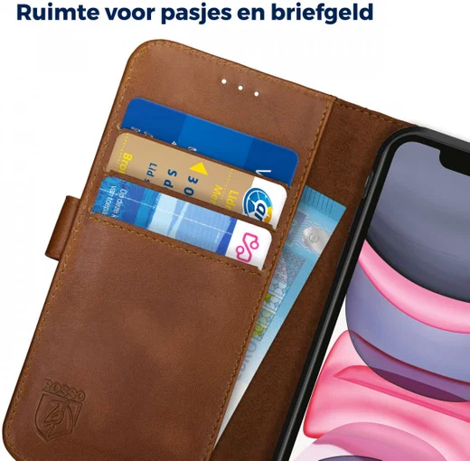 Rosso Deluxe Apple iPhone 11 Hoesje Echt Leer Book Case Bruin afbeelding 8