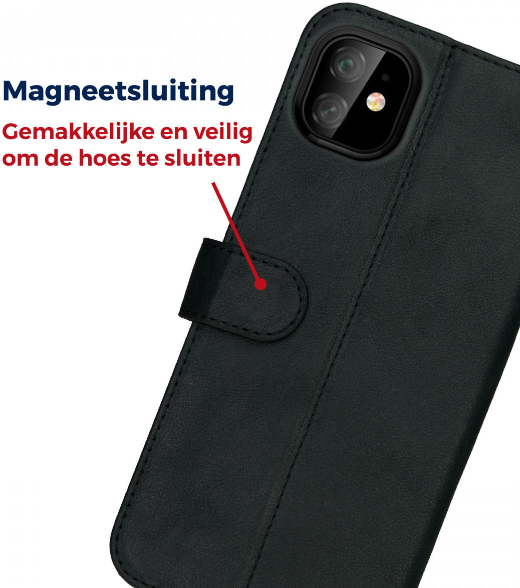Rosso Deluxe Apple iPhone 11 Hoesje Echt Leer Book Case Zwart afbeelding 9