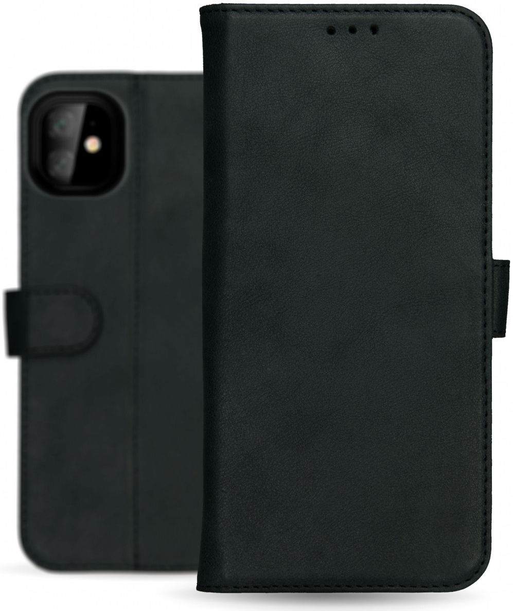 Rosso Deluxe Apple iPhone 11 Hoesje Echt Leer Book Case Zwart afbeelding 12