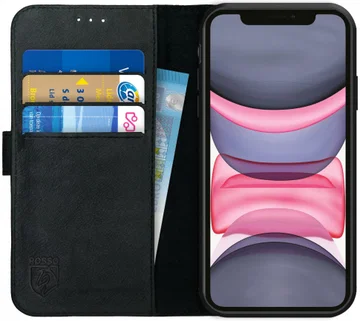 Rosso Deluxe Apple iPhone 11 Hoesje Echt Leer Book Case Zwart