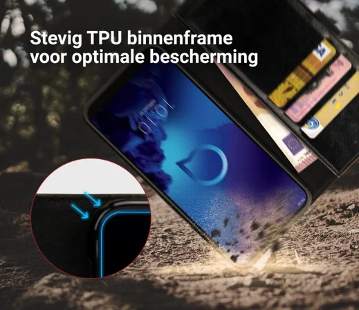 Rosso Element Alcatel 3 (2019) Hoesje Book Cover Zwart afbeelding 6
