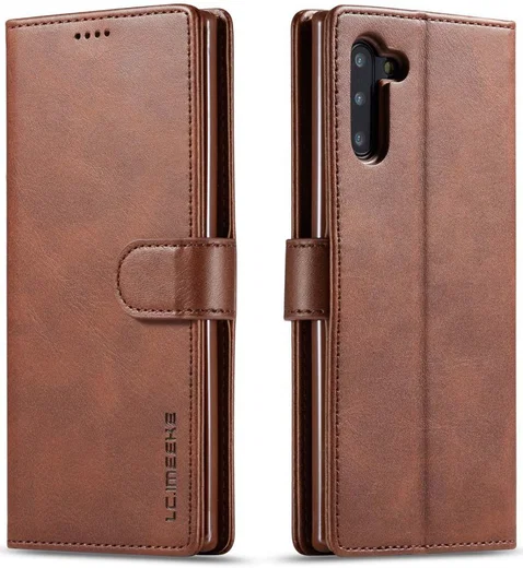 Samsung Galaxy Note 10 Leren Portemonnee Bookcase Hoesje Donker Bruin afbeelding 4