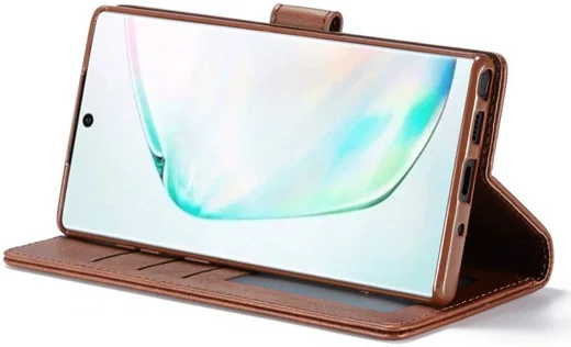 Samsung Galaxy Note 10 Leren Portemonnee Bookcase Hoesje Donker Bruin afbeelding 5