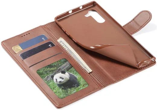 Samsung Galaxy Note 10 Leren Portemonnee Bookcase Hoesje Donker Bruin afbeelding 6