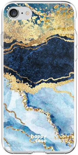 HappyCase Apple iPhone 8 Flexibel TPU Hoesje Blauw Marmer Print afbeelding 1