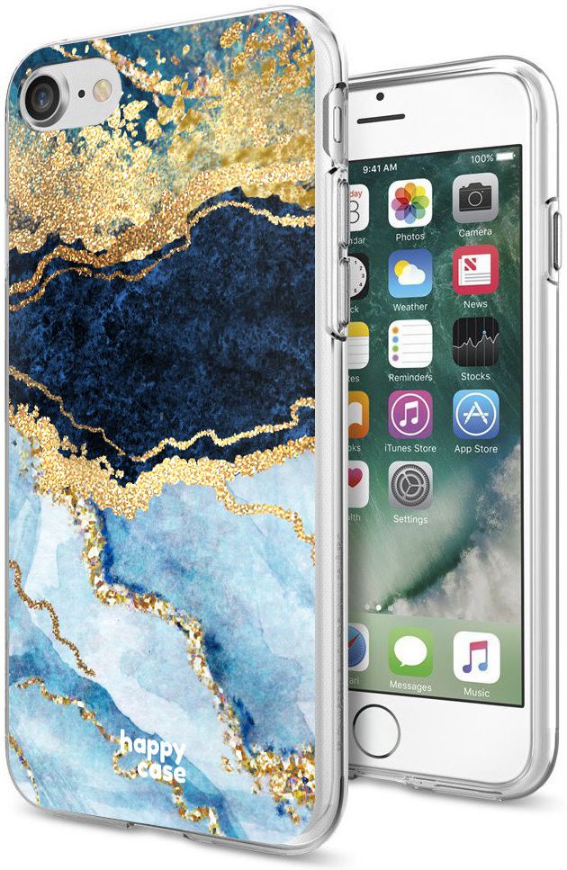 HappyCase Apple iPhone 8 Flexibel TPU Hoesje Blauw Marmer Print afbeelding 2