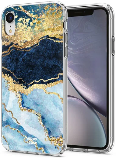 HappyCase Apple iPhone XR Hoesje Flexibel TPU Blauw Marmer Print afbeelding 2