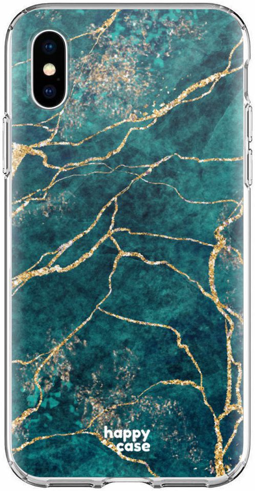 HappyCase Apple iPhone XS Flexibel TPU Hoesje Aqua Marmer Print afbeelding 1