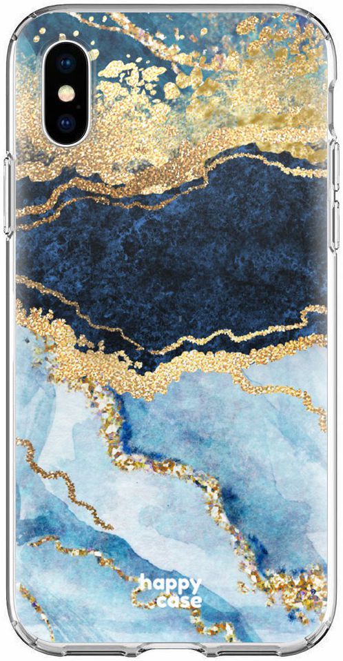 HappyCase Apple iPhone XS Flexibel TPU Hoesje Blauw Marmer Print afbeelding 1