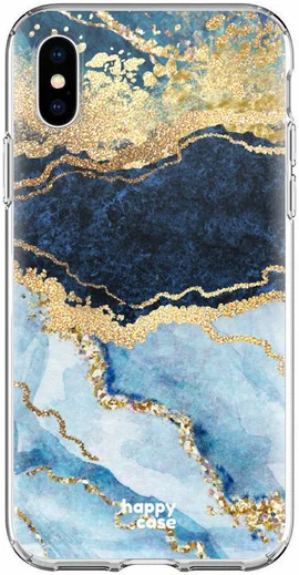 HappyCase Apple iPhone XS Flexibel TPU Hoesje Blauw Marmer Print afbeelding 1