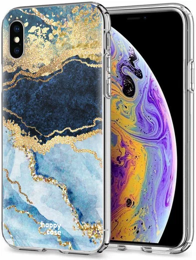 HappyCase Apple iPhone XS Flexibel TPU Hoesje Blauw Marmer Print afbeelding 2