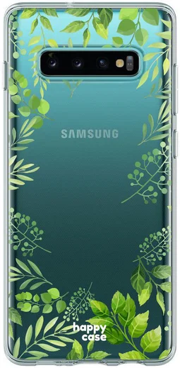 HappyCase Galaxy S10 Flexibel TPU Hoesje Leaves Print afbeelding 1