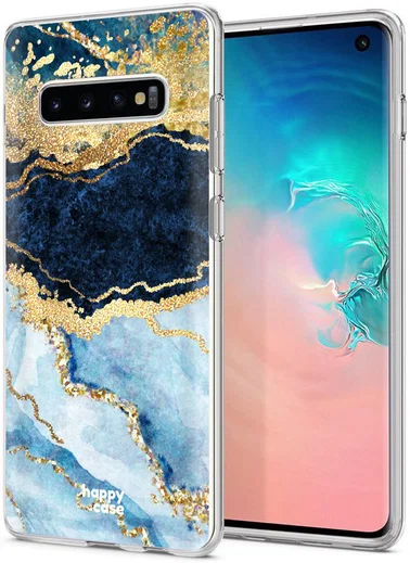 HappyCase Galaxy S10 Flexibel TPU Hoesje Blauw Marmer Print afbeelding 2