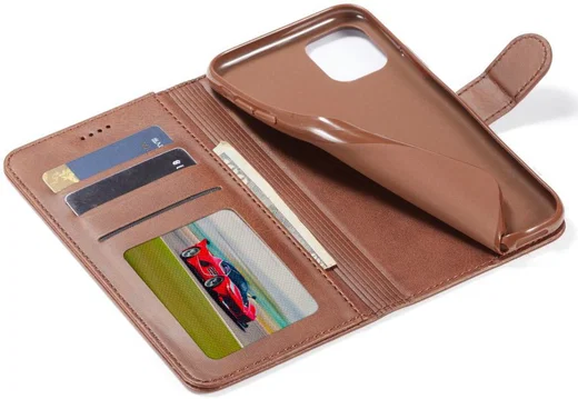 Apple iPhone 11 Portemonnee Bookcase Hoesje Met Stand Bruin afbeelding 6
