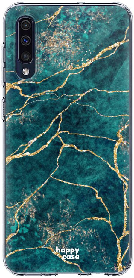 HappyCase Samsung Galaxy A50 Hoesje Flexibel TPU Aqua Marmer Print afbeelding 1