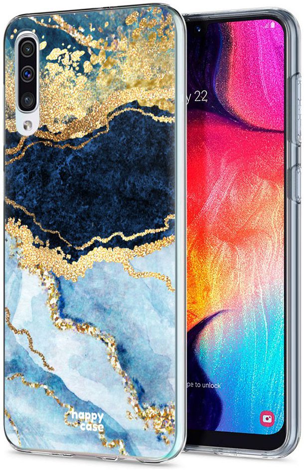 HappyCase Samsung Galaxy A50 Hoesje Flexibel TPU Blauw Marmer Print afbeelding 2