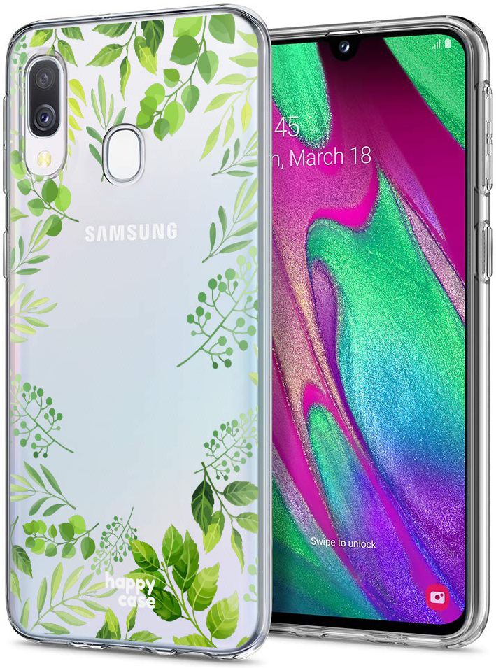 HappyCase Samsung Galaxy A40 Flexibel TPU Hoesje Leaves Print afbeelding 2