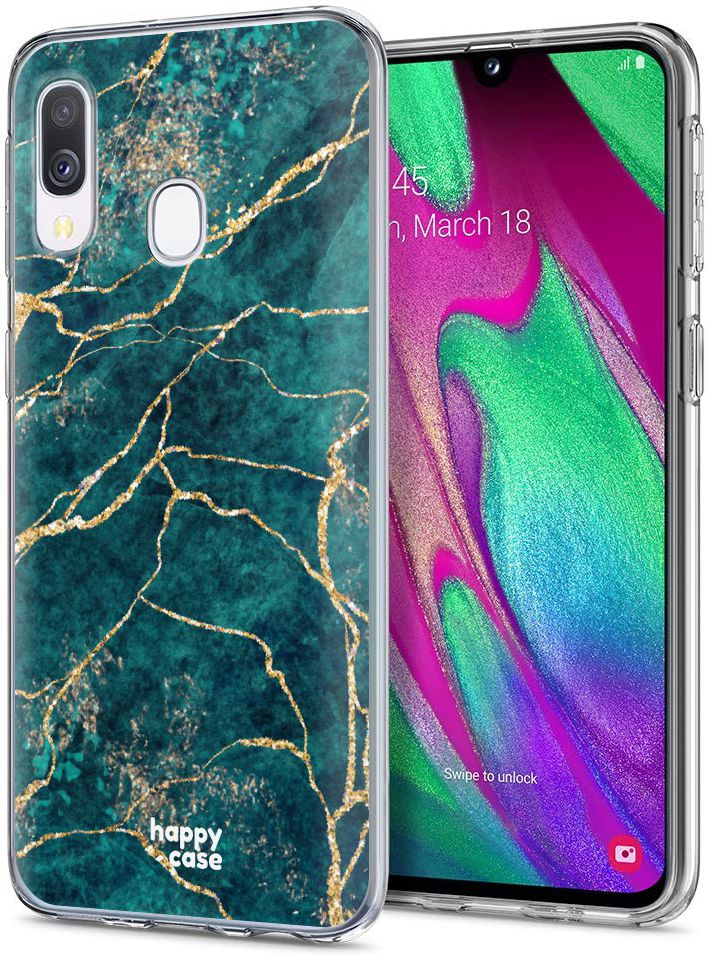 HappyCase Samsung Galaxy A40 Flexibel TPU Hoesje Aqua Marmer Print afbeelding 2