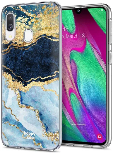 HappyCase Samsung Galaxy A40 Flexibel TPU Hoesje Blauw Marmer Print afbeelding 2