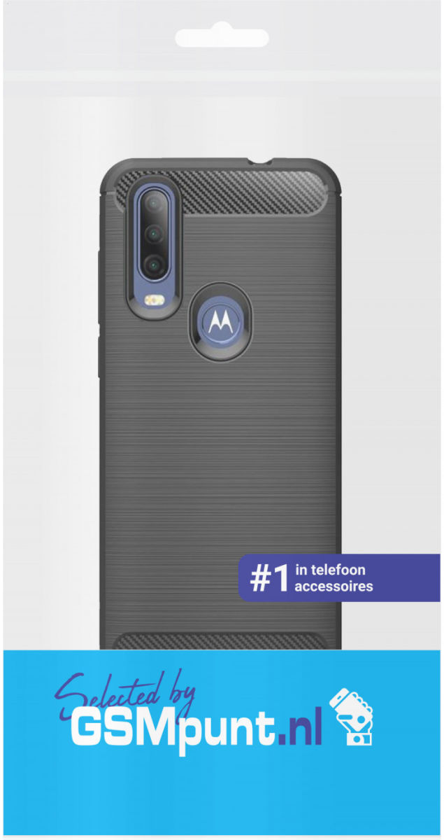 Motorola One Action Geborsteld TPU Hoesje Zwart afbeelding 2
