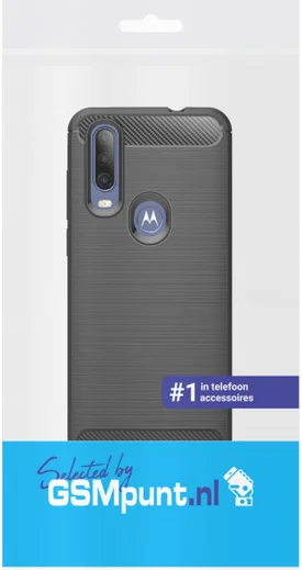 Motorola One Action Geborsteld TPU Hoesje Zwart afbeelding 2
