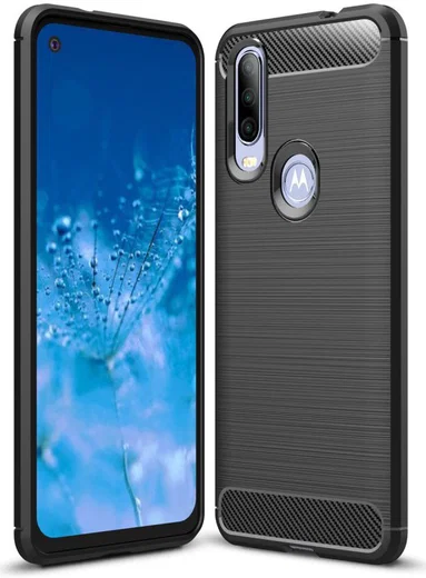 Motorola One Action Geborsteld TPU Hoesje Zwart afbeelding 1