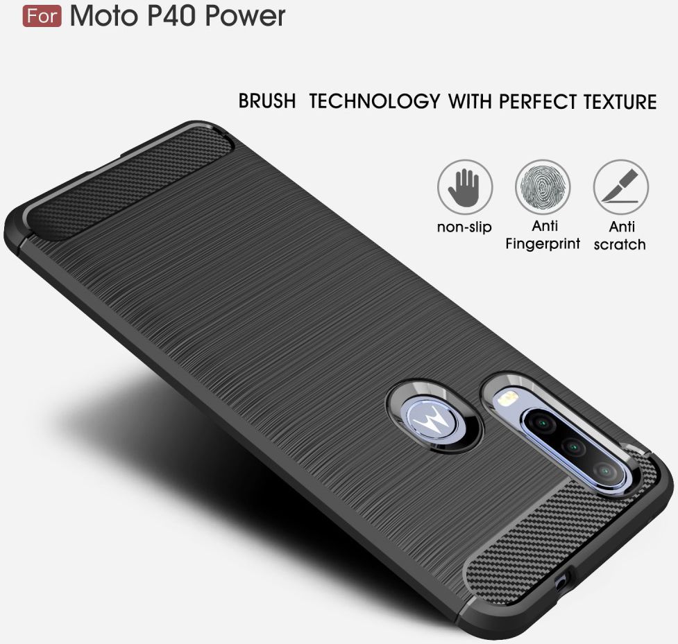 Motorola One Action Geborsteld TPU Hoesje Zwart afbeelding 5