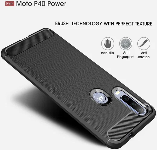 Motorola One Action Geborsteld TPU Hoesje Zwart afbeelding 5